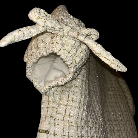 Girhoodcore Cream Tweed Pearl Gold Embellished Dress - L - Picture 6 of 11